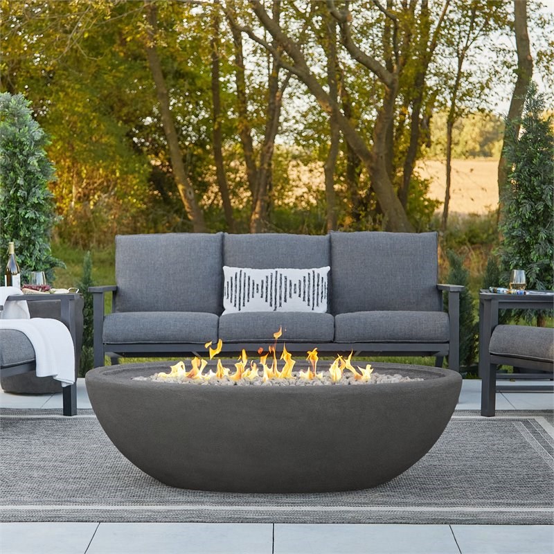 Real Flame Riverside Large Oval LP Metal Fire Bowl in Shale Gray