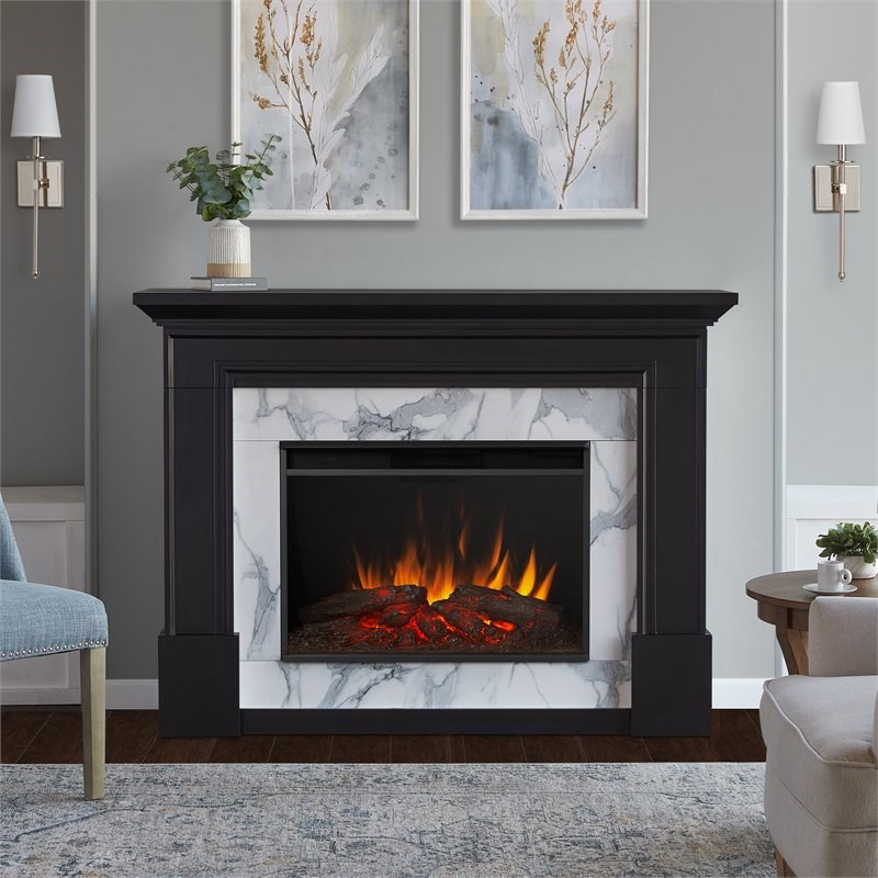 Real Flame Merced Wood Grand Electric Fireplace in Black