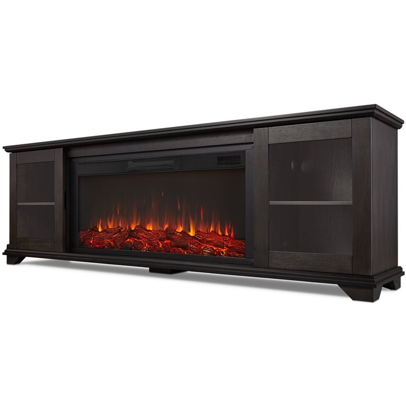 Real Flame Benjamin Solid Wood Landscape Media Electric Fireplace in Brown