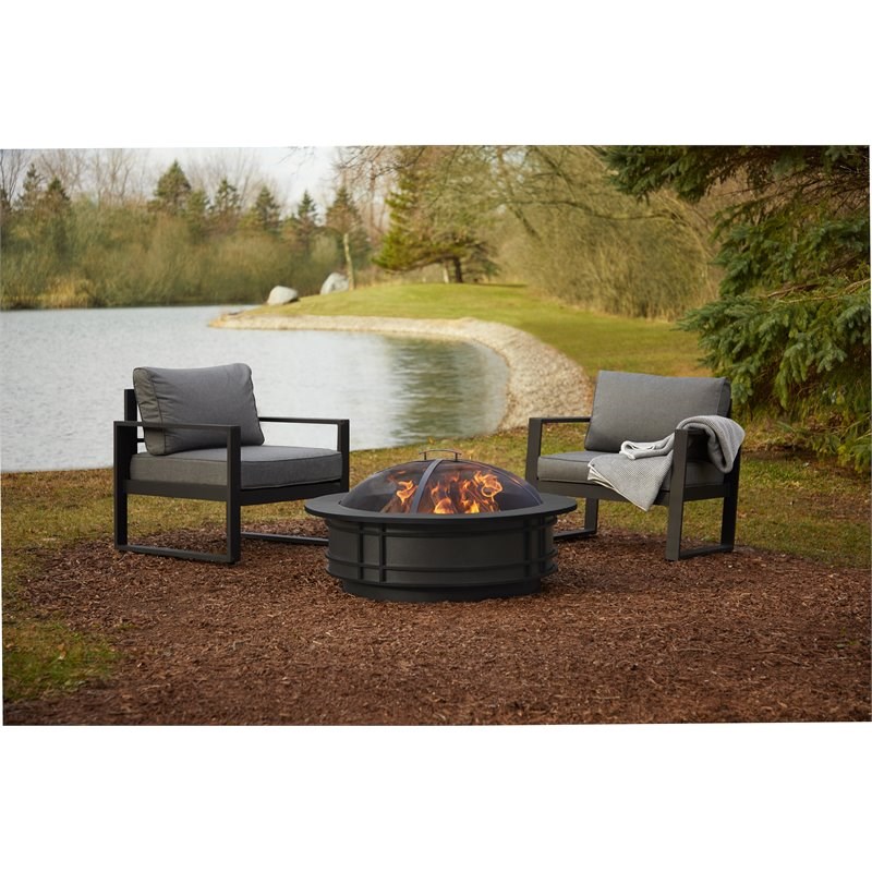 Real Flame Leonard Contemporary Steel Metal Round Wood-Burning Fire Pit in Gray