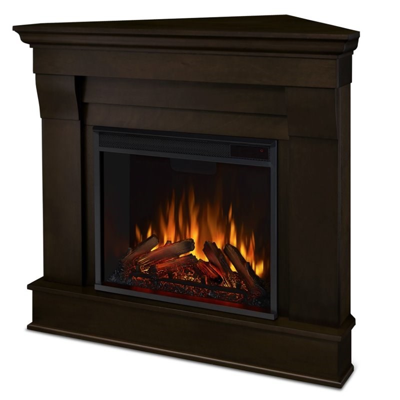 Real Flame Chateau Electric Corner Fireplace in Dark Walnut