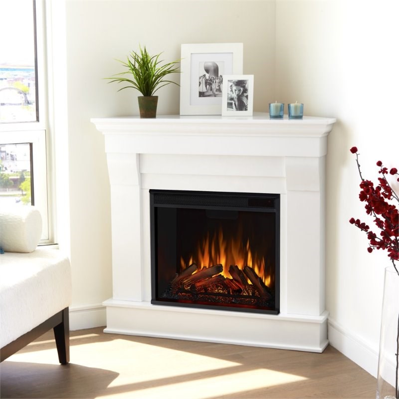 Real Flame Chateau Electric Corner Fireplace in White