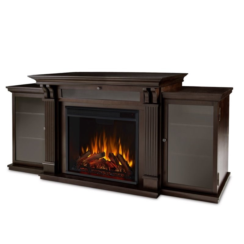 Real Flame Calie TV Stand with Electric Fireplace in Dark Walnut