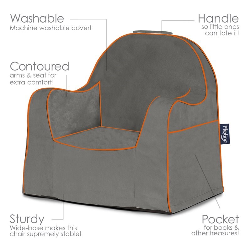 P'kolino Fabric Little Reader Toddler Chair with Orange Piping in Dark Gray