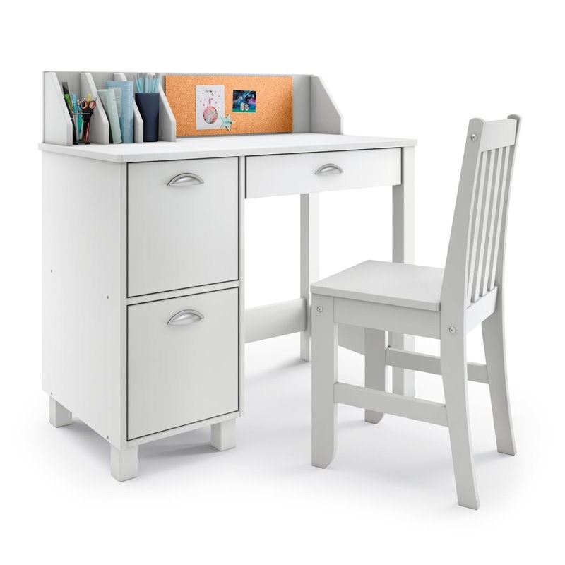 P'kolino Traditional Wood Kids Sturdy Desk and Chair with Three Drawers in White
