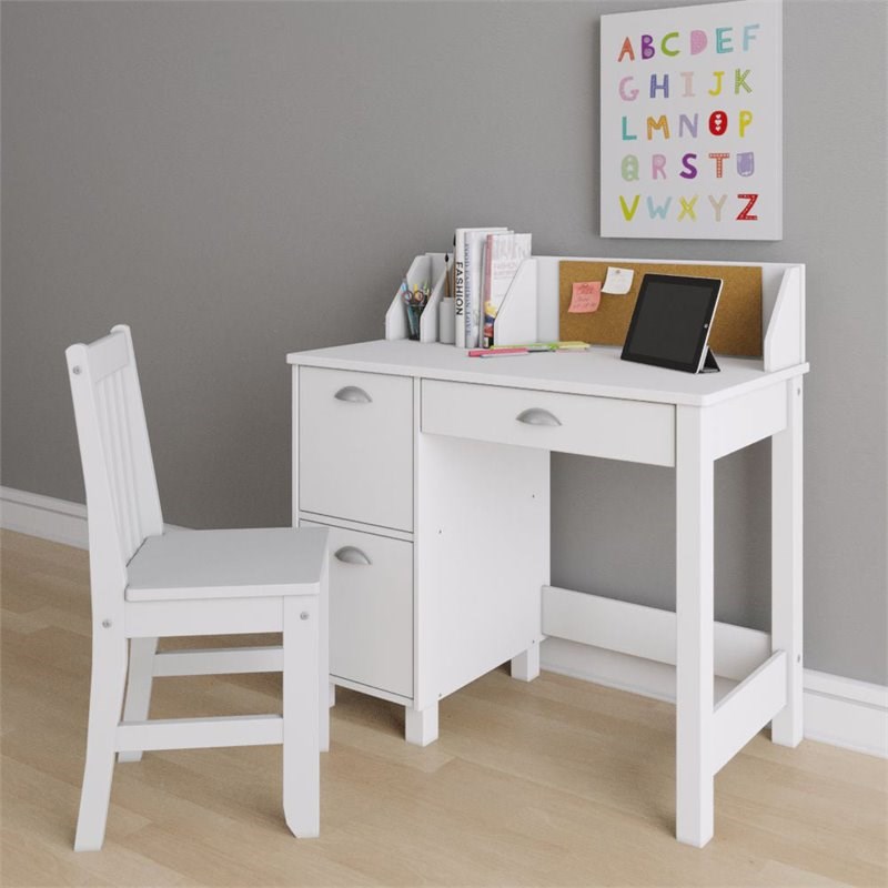 P'kolino Traditional Wood Kids Sturdy Desk and Chair with Three Drawers in White