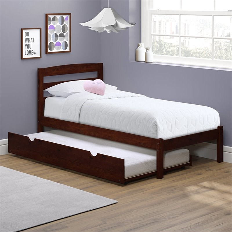 P'kolino Traditional Wood Twin Bed with Trundle in Dark Cherry