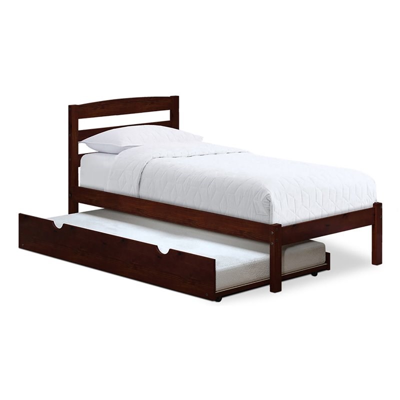 P'kolino Traditional Wood Twin Bed with Trundle in Dark Cherry