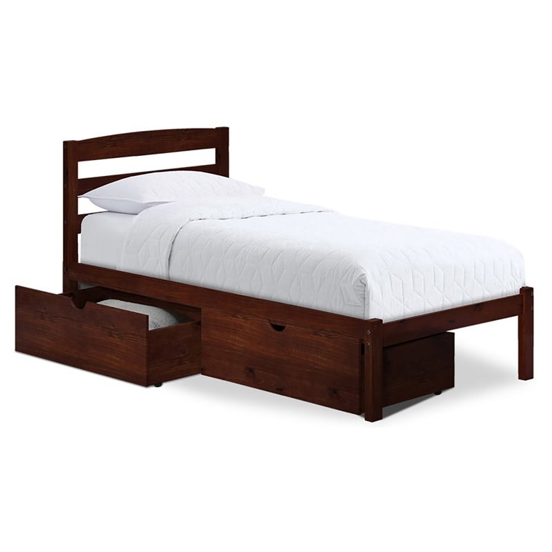P'kolino Traditional Wood Twin Bed with Storage Drawers in Dark Cherry
