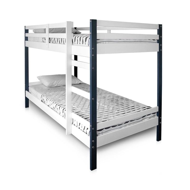 P'kolino Letto Modern Pine Wood Bunk Bed in Navy Blue and White