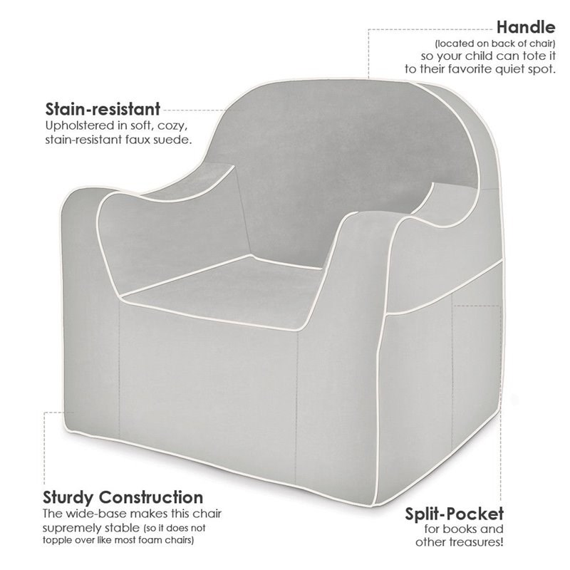 P'kolino Contemporary Fabric Little Reader Chair with White Piping in Gray