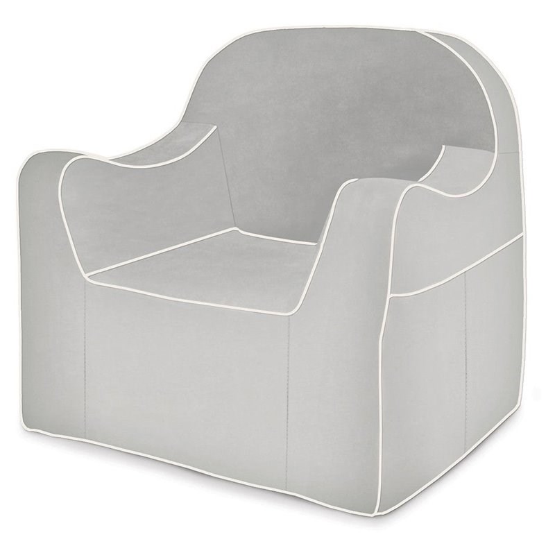 P'kolino Contemporary Fabric Little Reader Chair with White Piping in Gray