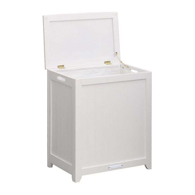 Oceanstar Rectangular Durable Contemporary Solid Wood Laundry Hamper in White