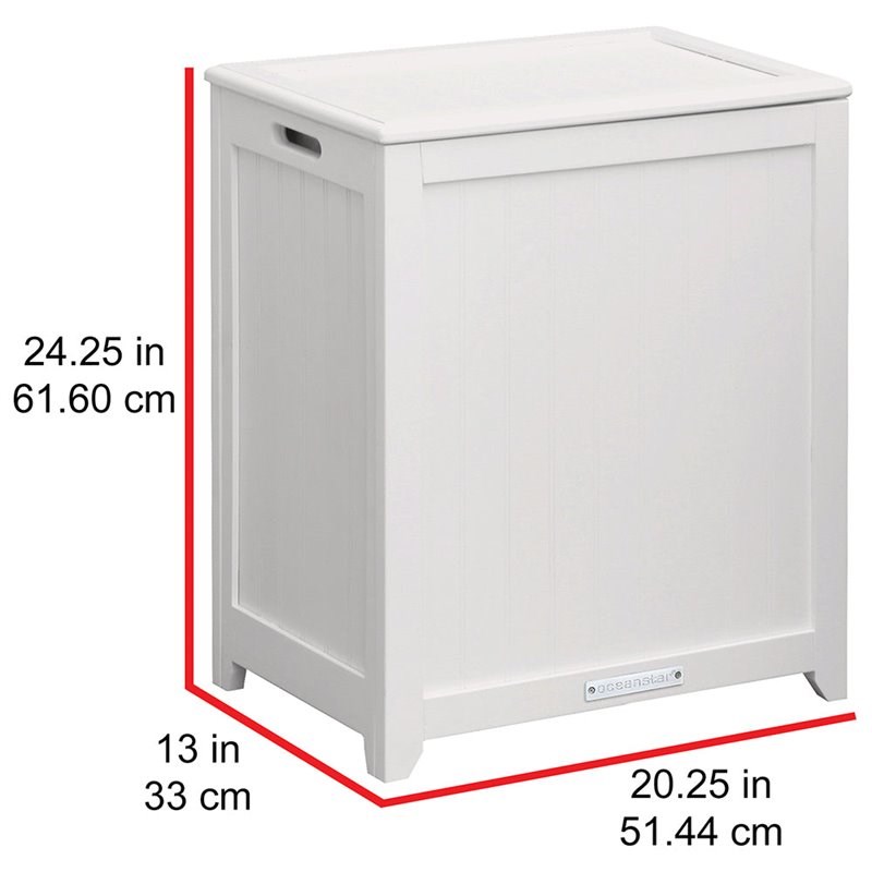 Oceanstar Rectangular Durable Contemporary Solid Wood Laundry Hamper in White