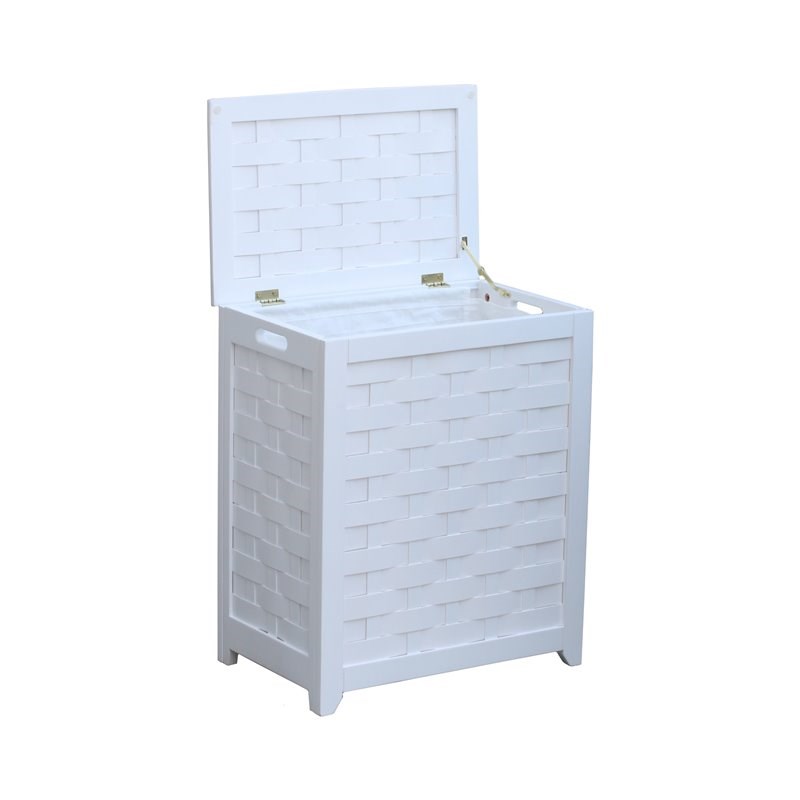 Oceanstar Rectangular Contemporary Solid Wood Laundry Hamper in White