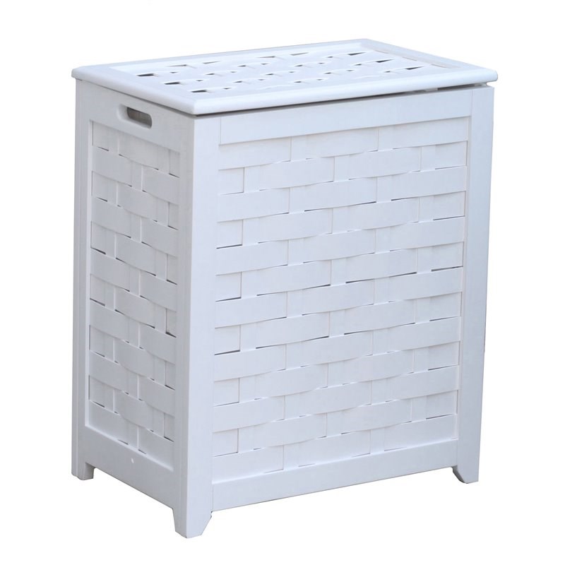 Oceanstar Rectangular Contemporary Solid Wood Laundry Hamper in White