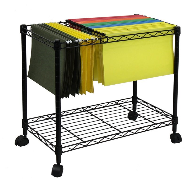 Oceanstar Portable 1-Tier Metal Rolling File Cart with 4 Swivel Casters in Black