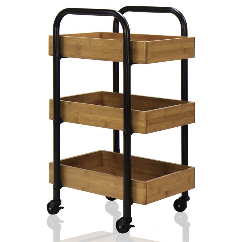Oceanstar Portable Bamboo Storage Cart with 3 Easy Removable Trays in Brown