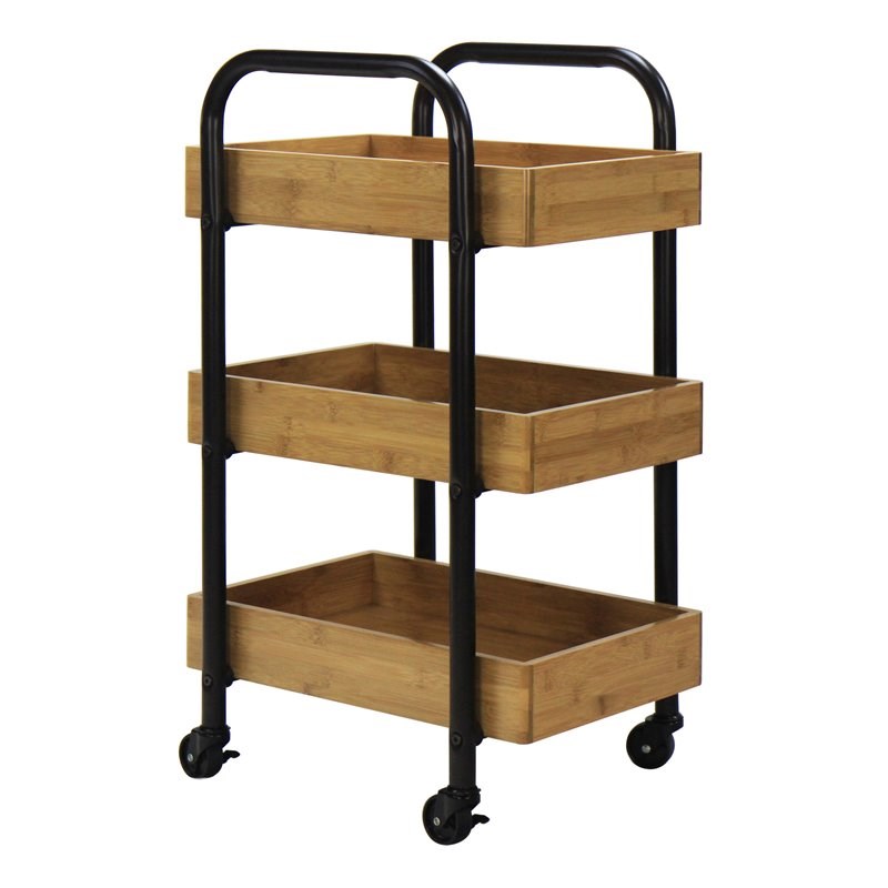 Oceanstar Portable Bamboo Storage Cart with 3 Easy Removable Trays in Brown