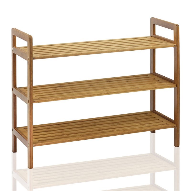 Oceanstar Modern 3-Tier Bamboo Shoe Rack with Soft Round Edged Handles in Brown