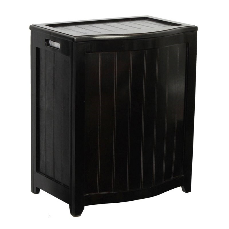 Oceanstar Bowed Front Durable Contemporary Solid Wood Laundry Hamper in Black