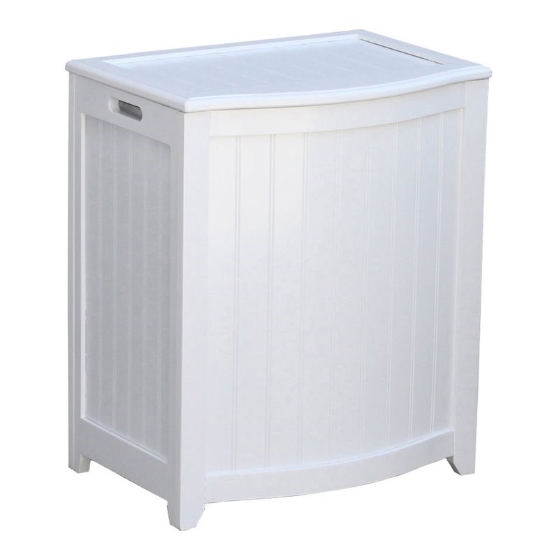 Oceanstar Bowed Front Durable Contemporary Solid Wood Laundry Hamper in White