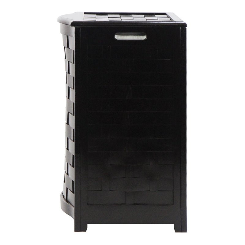 Oceanstar Bowed Front Contemporary Solid Wood Laundry Hamper in Black
