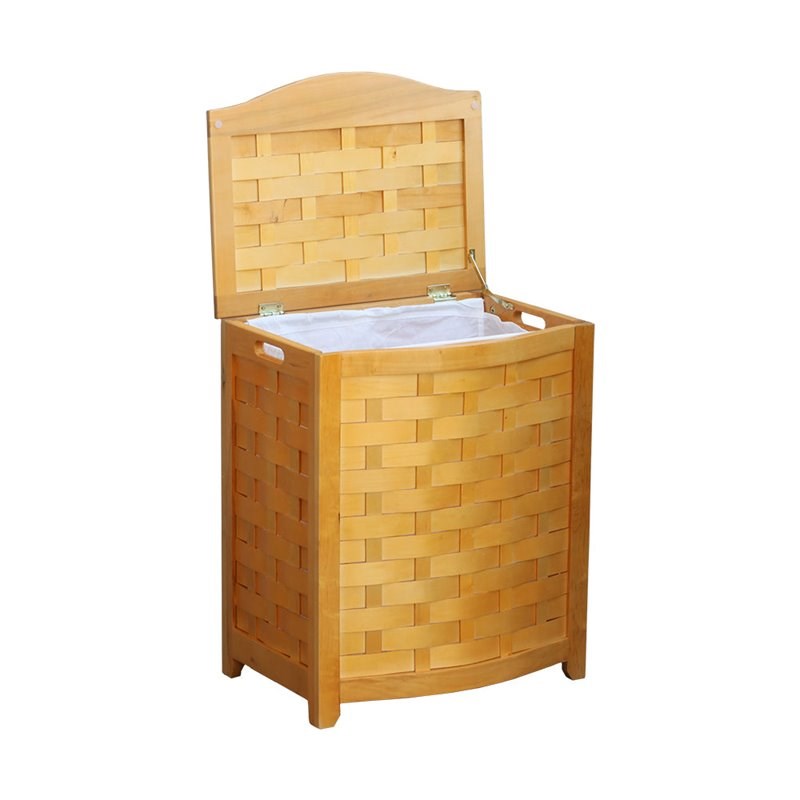Oceanstar Bowed Front Contemporary Solid Wood Laundry Hamper in Brown