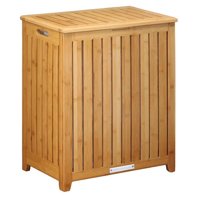 Oceanstar Spa-Style Contemporary Solid Wood Bamboo Laundry Hamper in Brown