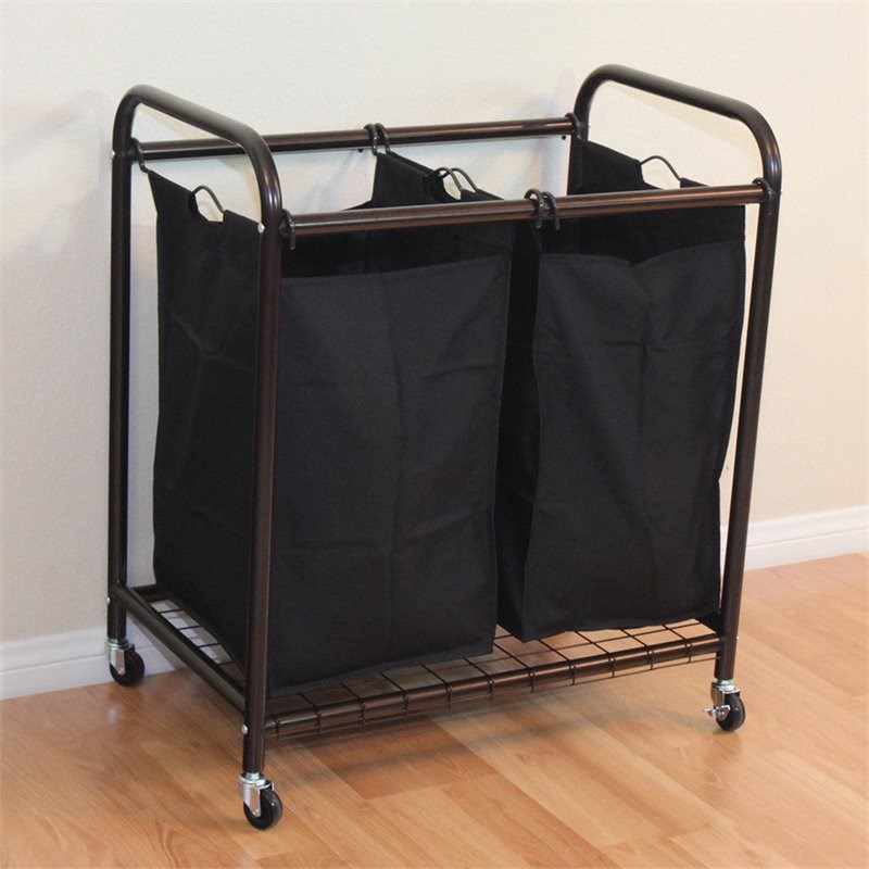 Oceanstar Metal Rolling Laundry Sorter with 2 Removable Bags in Bronze/Black