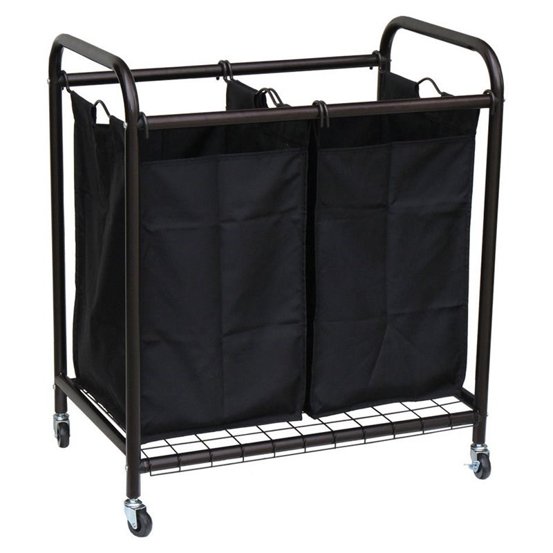 Oceanstar Metal Rolling Laundry Sorter with 2 Removable Bags in Bronze/Black
