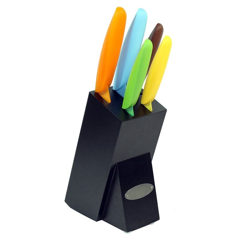 Oceanstar 6-Piece Non-Stick Coating Wood Knife Set with Block in Elegant Black