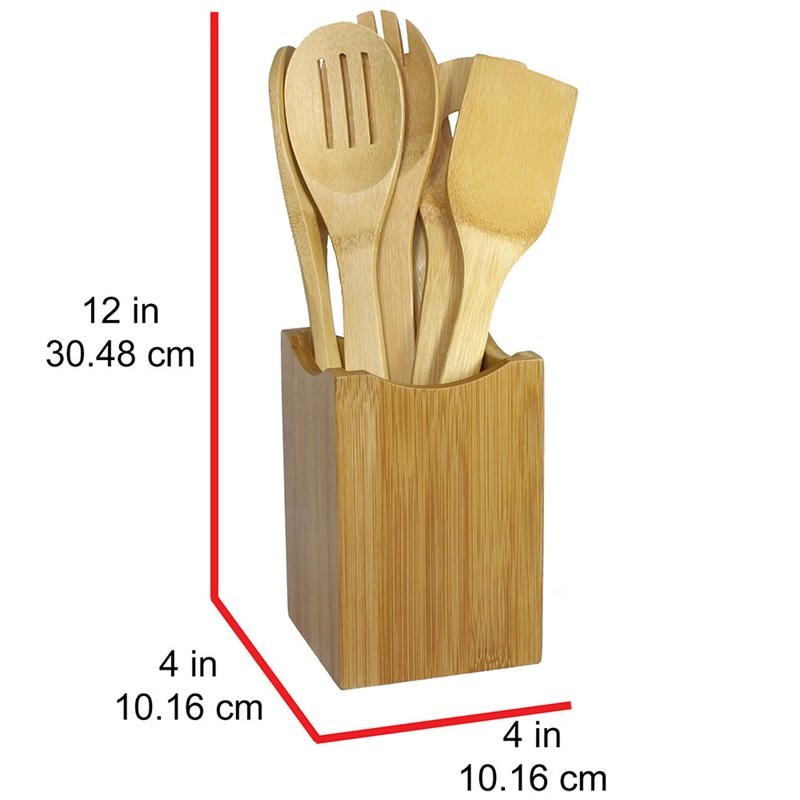 Oceanstar 7-Piece Traditional Bamboo Cooking Utensil Set in Brown