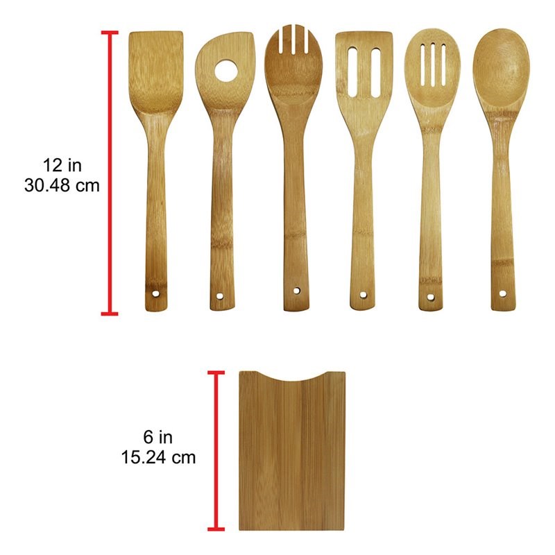 Oceanstar 7-Piece Traditional Bamboo Cooking Utensil Set in Brown