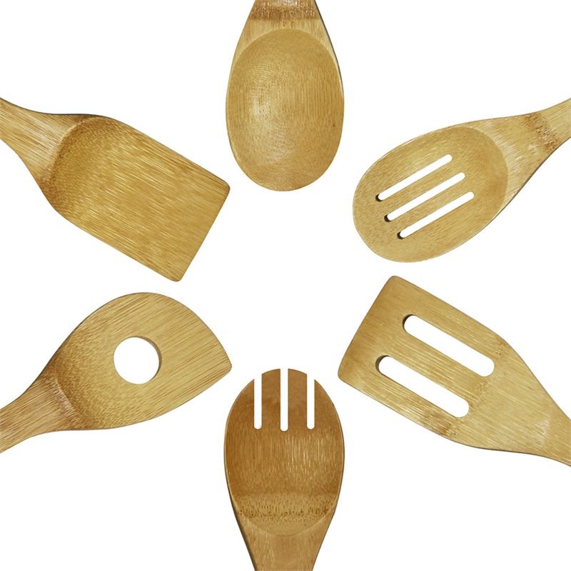 Oceanstar 6-Piece Traditional Bamboo Cooking Utensil Set in Brown