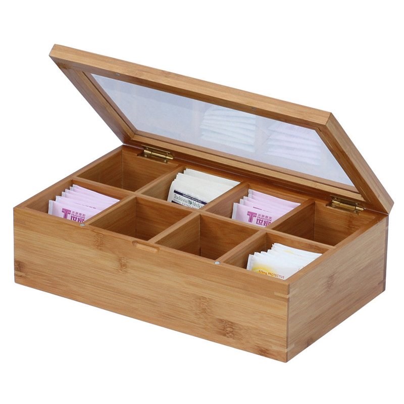 Oceanstar Traditional Bamboo Tea Box with 8 Divided Compartments in Brown
