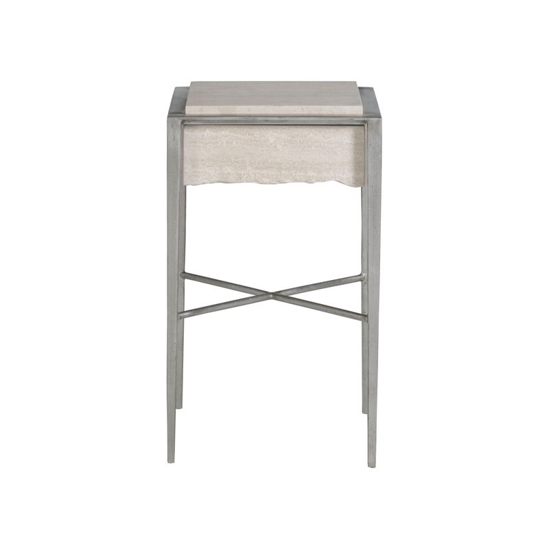 Artistica Home Everest Square Metal Spot Accent Table in Light Tan/Silver Leaf
