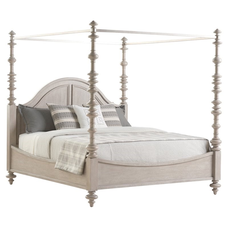 Barclay Butera Heathercliff Wood Poster Queen Bed in Warm Taupe Brown