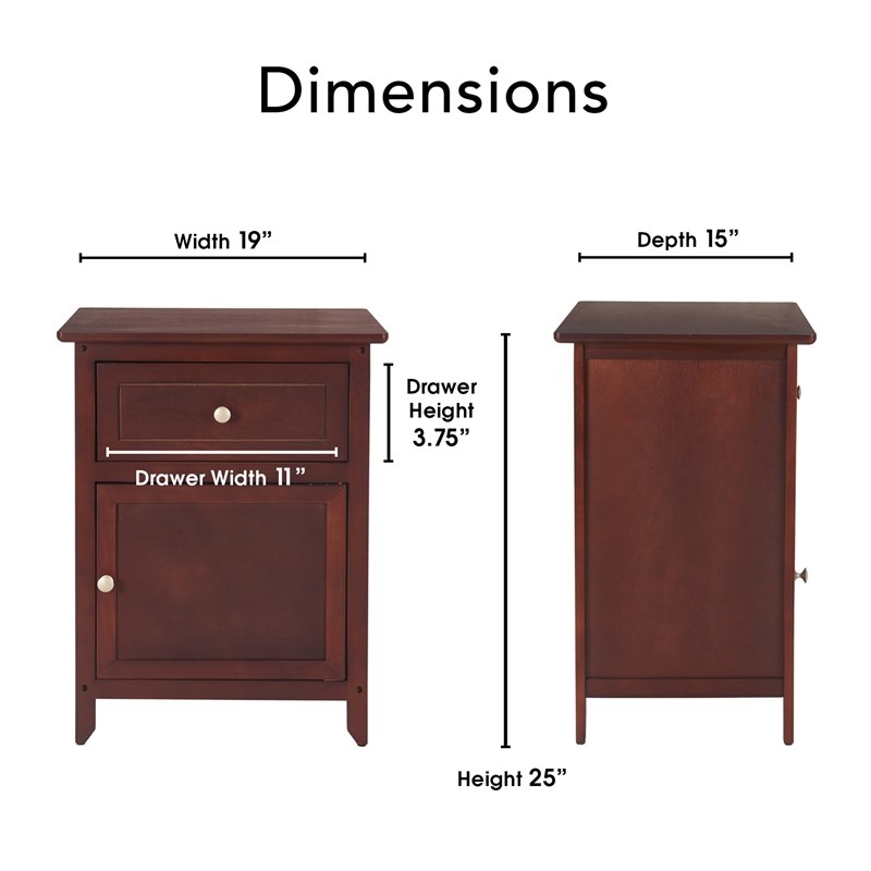 ClickDecor Alcott Side Table with Single Drawer and Storage Cabinet Walnut
