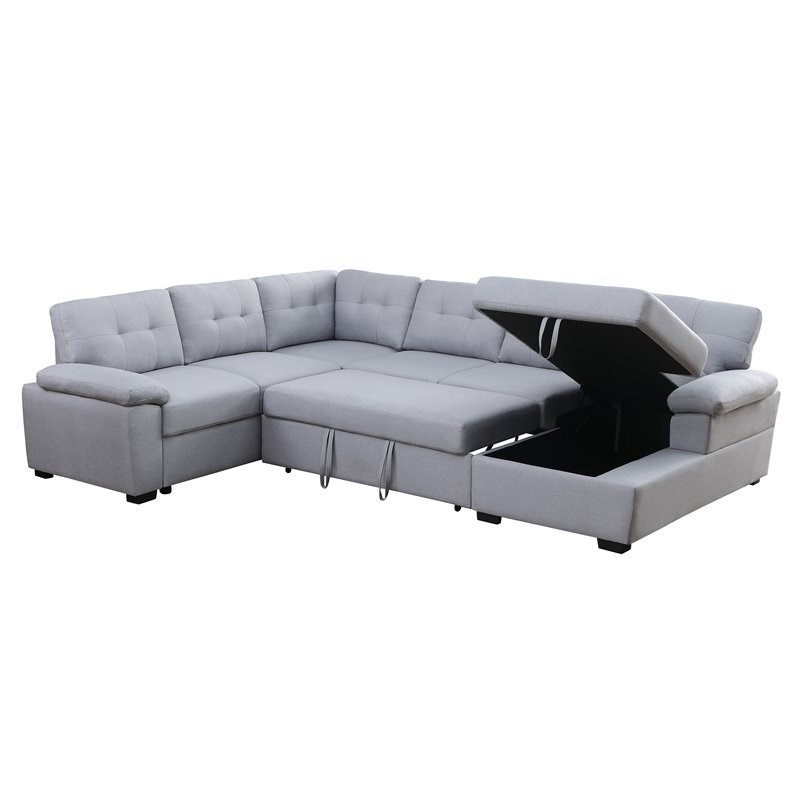 Alexent 5-Seat Fabric Sleeper Sectional Sofa with in Ash | Homesquare