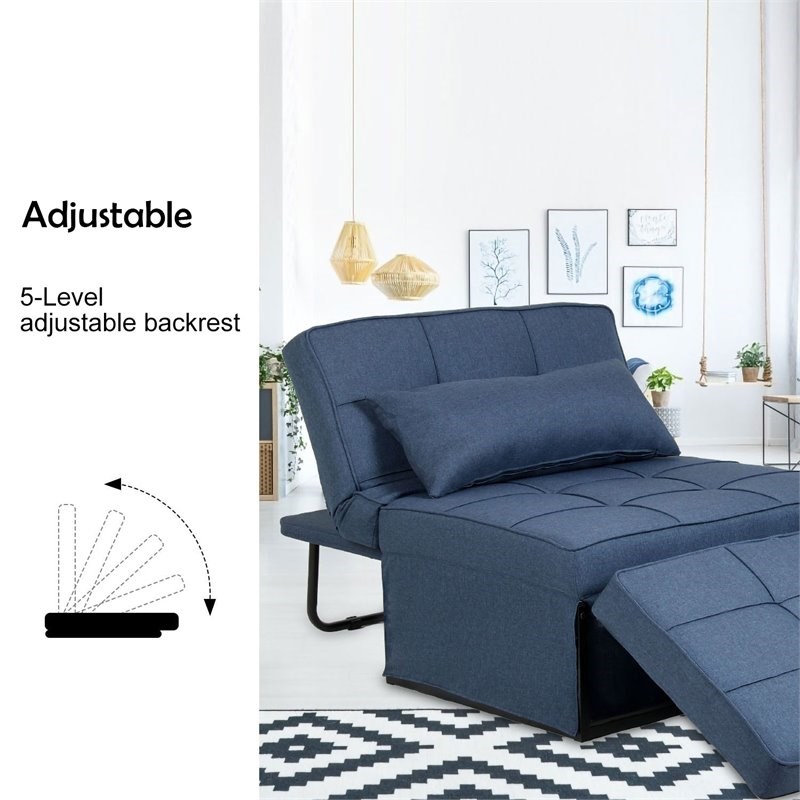 Alexent 4-in-1 Multi-Function Folding Adjustable Fabric Sofa Chair Bed in Blue
