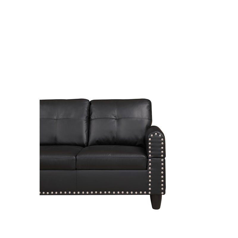 Alexent Left Hand Facing Faux Leather Sectional Sofa with Ottoman in Black