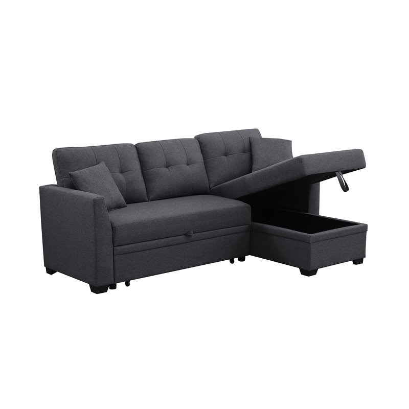 Alexent 3-Seat Modern Fabric Sleeper Sectional Sofa with Storage in Dark Gray Homesquare