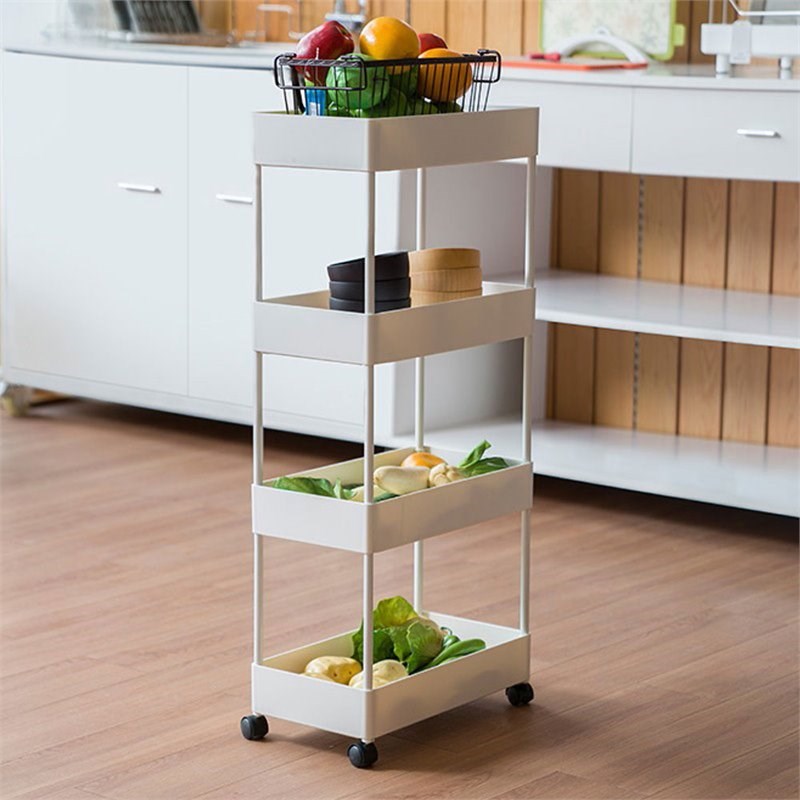 Alexent 4-Tier Plastic Storage Organizer Rolling Cart with Slim Shelves in White