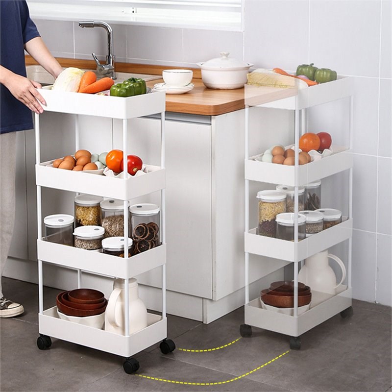 Alexent 4-Tier Plastic Storage Organizer Rolling Cart with Slim Shelves in White