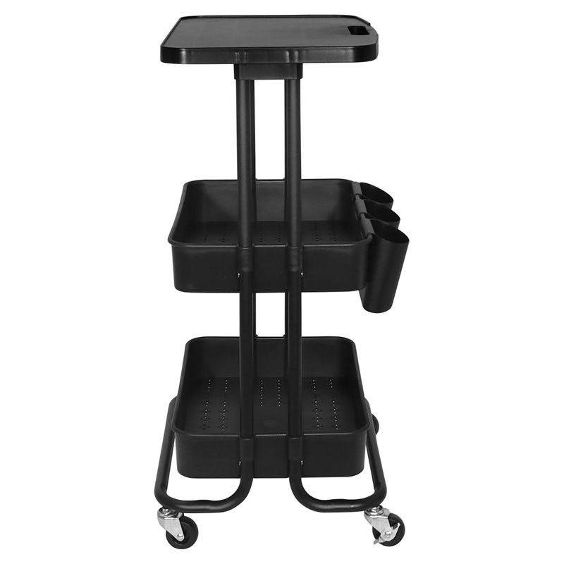 Alexent 2-Tier Table Top Plastic Storage Trolley Rolling Cart Organizer in Black