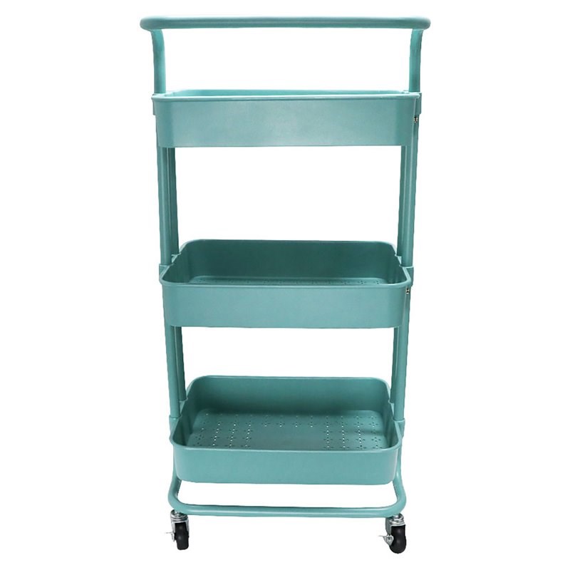 Alexent 3-Tier Modern Plastic Storage Trolley Rolling Utility Carts in Blue