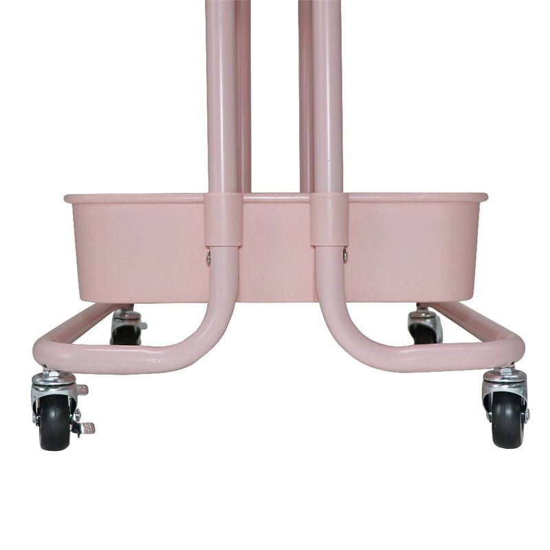 Alexent 3-Tier Modern Plastic Storage Trolley Rolling Utility Carts in Pink