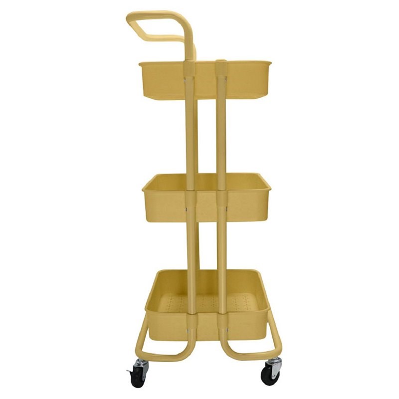 Alexent 3-Tier Modern Plastic Storage Trolley Rolling Utility Carts in Yellow