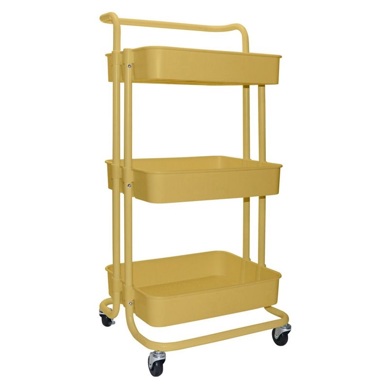 Alexent 3-Tier Modern Plastic Storage Trolley Rolling Utility Carts in Yellow